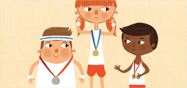 pfeg brand illustration of children in sports kit receiving medals
