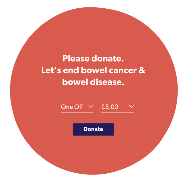Interactive donation widget as shown on Bowel Research UK home page