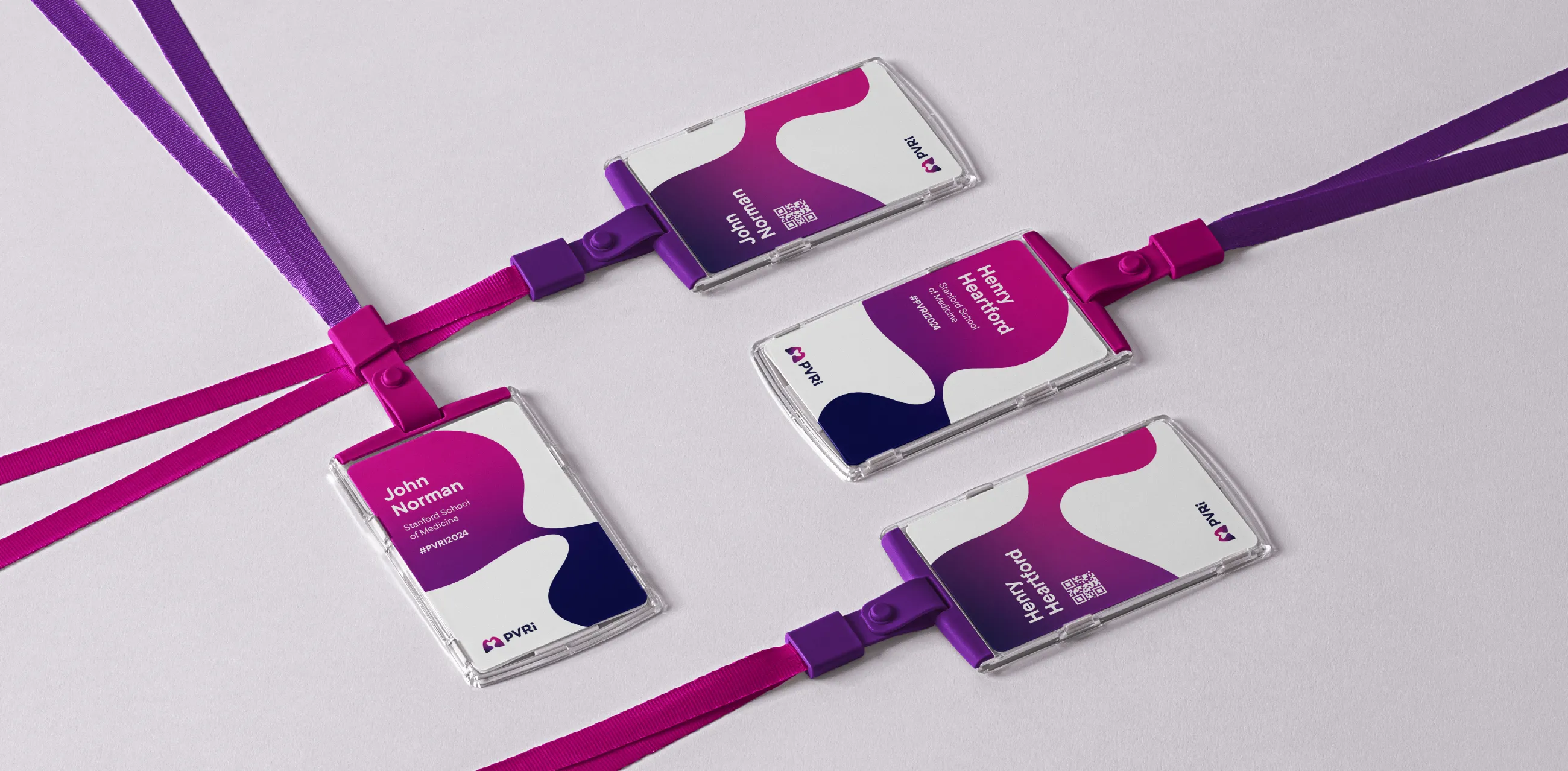 Branded lanyards and event name badges in the PVRI brand and colours