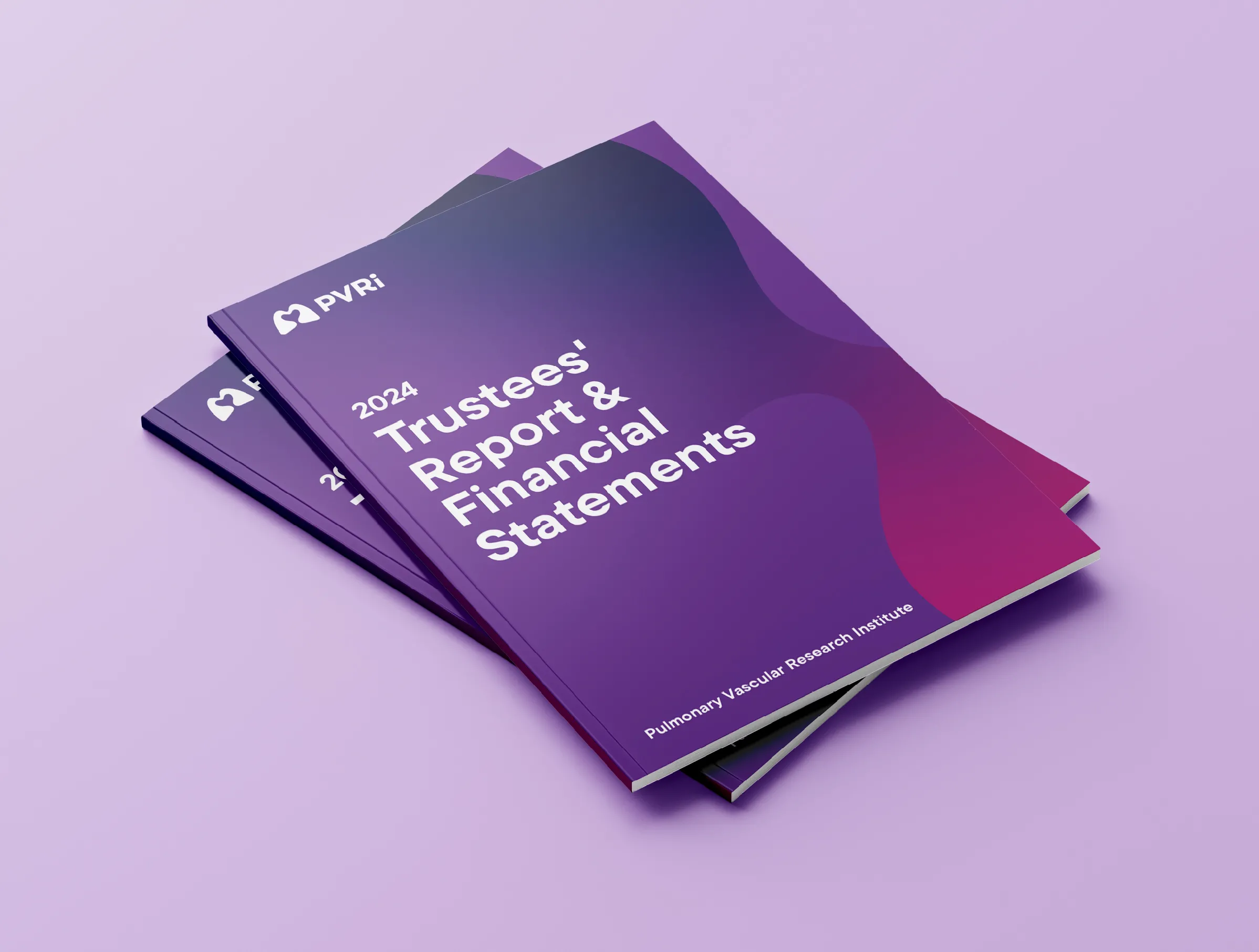 Trustees report and financial statements report covers in purple, pink, plum and indigo